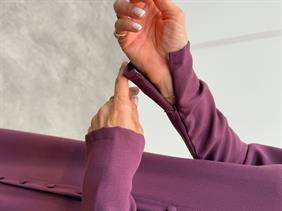 Kadın Kol Fermuarlı Düğmeli Maxi Mürdüm Elbise