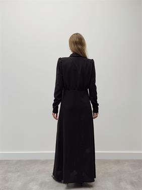 Kadın Kol Fermuarlı Düğmeli Maxi Siyah Elbise