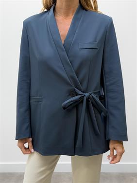 Kadın Kruvaze Kuşaklı Bağlamalı Mavi  Ceket 