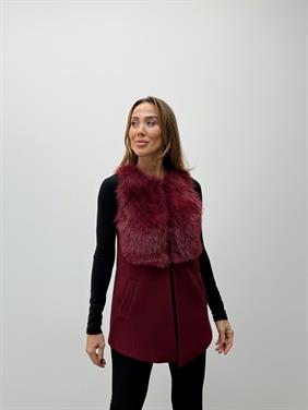 Kadın Kürk Detaylı Kaşe Bordo Yelek 