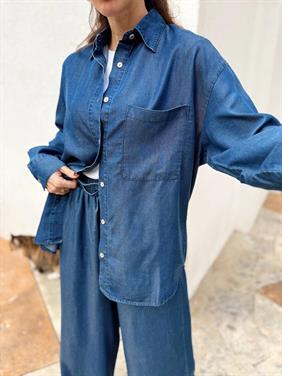 Kadın Mavi Denim Gömlek Pantolon Takım
