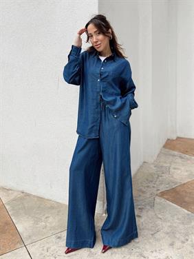 Kadın Mavi Denim Gömlek Pantolon Takım
