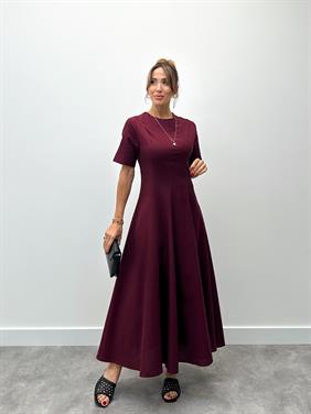 Kadın Maxi Boy Bordo Keten Elbise