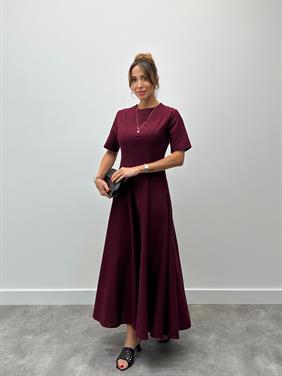 Kadın Maxi Boy Bordo Keten Elbise