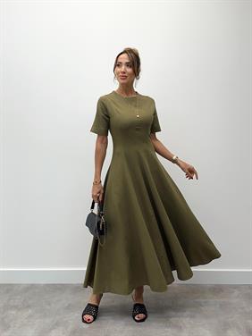 Kadın Maxi Boy Haki Keten Elbise