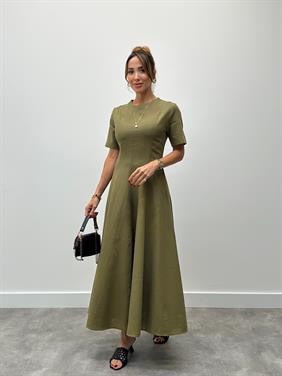 Kadın Maxi Boy Haki Keten Elbise
