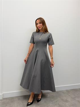 Kadın Maxi Boy Kloş Prenses Gri Elbise