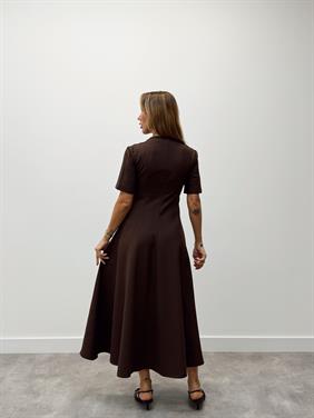 Kadın Maxi Boy Kloş Prenses Kahverengi Elbise