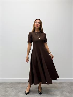 Kadın Maxi Boy Kloş Prenses Kahverengi Elbise