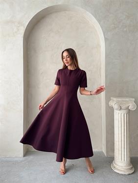 Kadın Maxi Boy Kloş Prenses Mürdüm Elbise