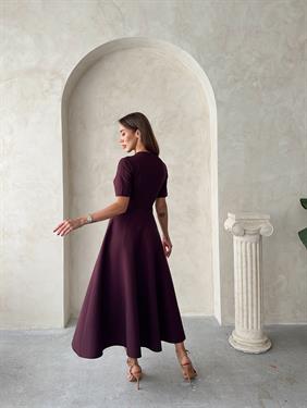 Kadın Maxi Boy Kloş Prenses Mürdüm Elbise