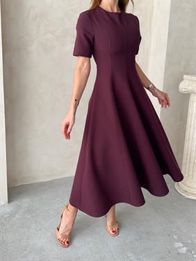 Kadın Maxi Boy Kloş Prenses Mürdüm Elbise