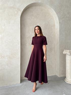 Kadın Maxi Boy Kloş Prenses Mürdüm Elbise