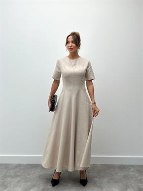 Kadın Maxi Boy Krem Keten Elbise