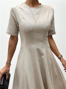 Kadın Maxi Boy Krem Keten Elbise