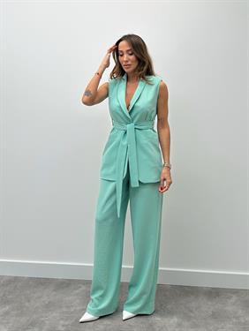 Kadın Mila Kuşaklı Yelek Palazzo Pantolon Yeşil Takım