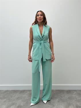 Kadın Mila Kuşaklı Yelek Palazzo Pantolon Yeşil Takım
