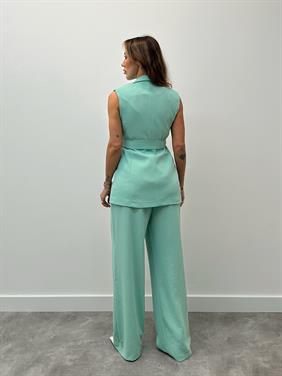 Kadın Mila Kuşaklı Yelek Palazzo Pantolon Yeşil Takım