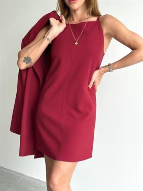 Kadın Mini Boy Askılı Bordo Elbise