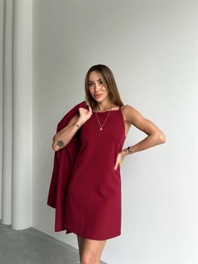 Kadın Mini Boy Askılı Bordo Elbise