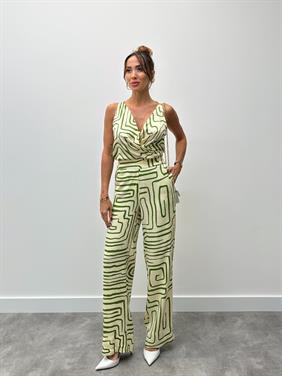 Kadın Modern Desenli Yeşil Bluz Pantolon Takım