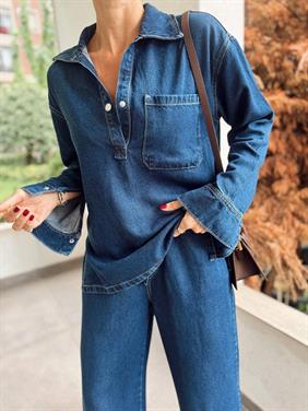 Kadın Denim Pantolon Gömlek Mavi Takım