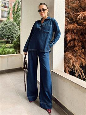 Kadın Denim Pantolon Gömlek Mavi Takım