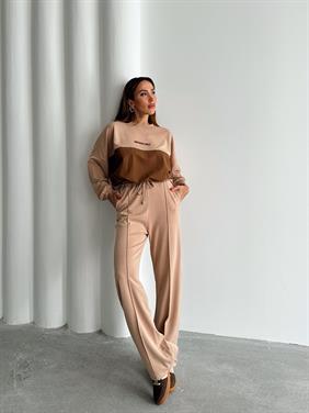 Kadın Paraşüt Detay Sweat Pantolon Vizon Modal Takım