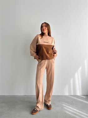 Kadın Paraşüt Detay Sweat Pantolon Vizon Modal Takım