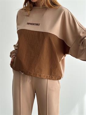 Kadın Paraşüt Detay Sweat Pantolon Vizon Modal Takım