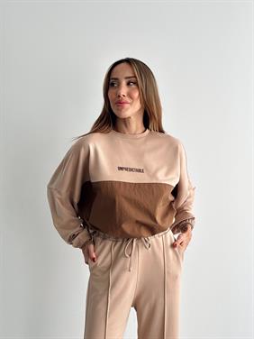 Kadın Paraşüt Detay Sweat Pantolon Vizon Modal Takım