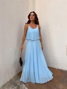 Kadın Pliseli Şifon Bebe Mavi Elbise