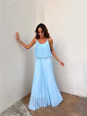 Kadın Pliseli Şifon Bebe Mavi Elbise