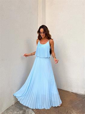 Kadın Pliseli Şifon Bebe Mavi Elbise