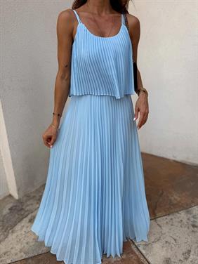Kadın Pliseli Şifon Bebe Mavi Elbise