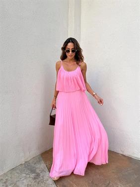 Kadın Pliseli Şifon Pembe Elbise