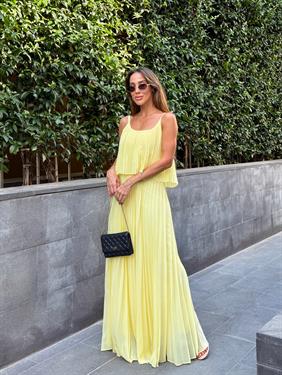 Kadın Pliseli Şifon Sarı Elbise