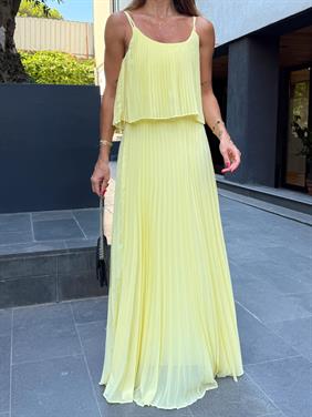Kadın Pliseli Şifon Sarı Elbise