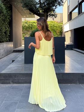 Kadın Pliseli Şifon Sarı Elbise