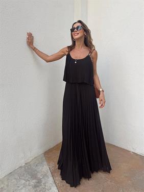 Kadın Pliseli Şifon Siyah Elbise