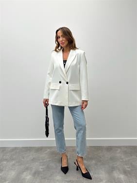 Kadın Poliviskon Kumaş Astarlı Beyaz Blazer Ceket