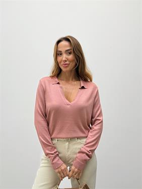 Kadın Polo Yaka Basic Gül Kurusu Kazak