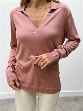 Kadın Polo Yaka Basic Gül Kurusu Kazak