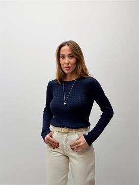 Kadın Saç Örgü Basic Lacivert Triko Kazak 