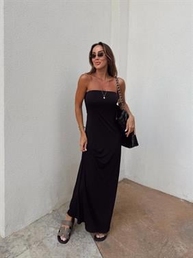 Kadın Straplez Sandy Kumaş Siyah Elbise