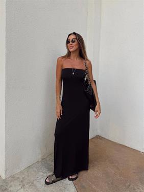 Kadın Straplez Sandy Kumaş Siyah Elbise