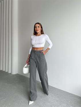 Kadın Tokalı Yüksek Bel Antrasit Palazzo Pantolon