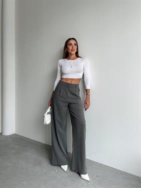 Kadın Tokalı Yüksek Bel Antrasit Palazzo Pantolon