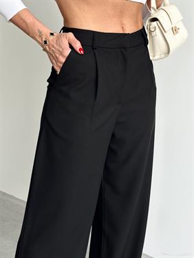 Kadın Tokalı Yüksek Bel Siyah Palazzo Pantolon