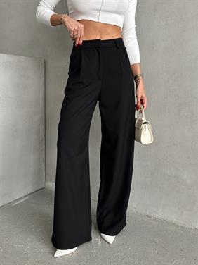 Kadın Tokalı Yüksek Bel Siyah Palazzo Pantolon